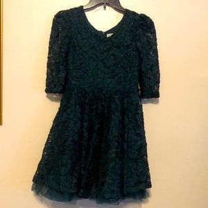Big Girls Knit Works Dark Olive Embellished Lace Short Dress Size 14